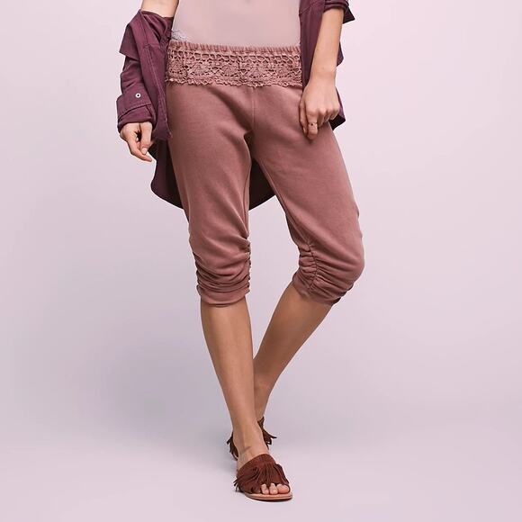 Free People Pants - FP One Free People Dance Pant Ruched Lace Crochet Low Rise Prairie Cottagecore